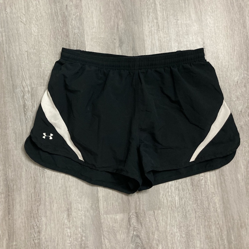 Under Armour Black and White Running Shorts Small with Liner Inside